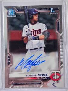 lot 18C image: Malfrin Sosa 2021 1st Bowman Chrome On Card Auto No. CPA-MS