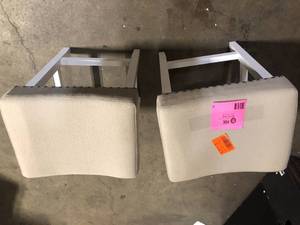 lot 2 image: Nathan James Hylie 24 in. Gray Fabric Cushion White Finish Nailhead Wood Counter Height Bar Stool Customer Returns See Pictures