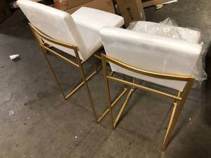 lot 28 image: Fuji 40.5 in. White Velvet and Gold Steel High Back Bar Stool (Set of 2) by Lumisource  Customer Returns See Pictures