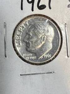 lot 61B image: 1961 US PROOF SILVER ROOSEVELT DIME