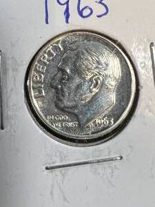 lot 62B image: 1963 US PROOF SILVER ROOSEVELT DIME