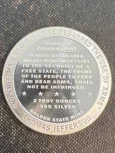 lot 03 image: 2 TROY OZ .999 FINE SILVER 2ND AMENDMENT ROUND