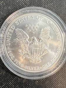 lot 06 image: 1999 AMERICAN SILVER EAGLE 1 TROY OZ .999 FINE SILVER IN AIRTITE