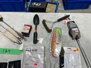 lot 124 image: TABLE FULL OF GRILLING ACCESSORIES