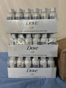 lot 26 image: 1 Cases (72 Bottles Per Case) NEW Dove Irritation Care Sensitive Skin Fragrance Free Nourishing Body Wash - Trial Size (1.8 fl oz) 