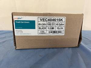 lot 37 image: 1 Case (10 rolls per case10 bags per roll) NEW Novaplus 45 Gallon VEC404615K 40 x 46 1.5 Mil High Density Garbage Trash Can Liners - Black