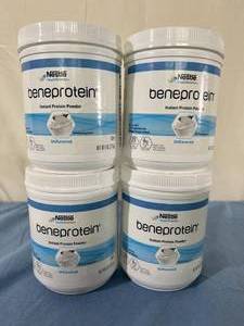 lot 45 image: Lot of 4 - 8ox Canisters NEW Nestle Health Science NUTRITIONAL RESOURCE&nbspBeneprotein Instant Protein Powder - Unflavored - Expiration 324