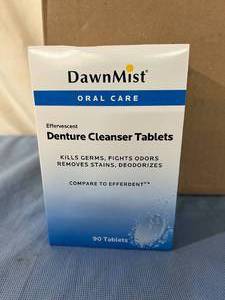 lot 61 image: MSRP $200  1 Case (23 boxes) NEW DawnMist DEN6290 &nbspDental Appliance Cleaner Denture Tablets, 90 Tablets per Box