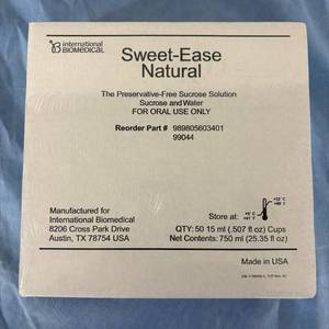 lot 94 image: Lot of 3 International Biomedical 15 mL Sweet-Ease Natural Preservative-Free Single-Use Sucrose and Water Solution - Expiration 124
