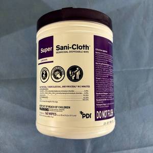 lot 100 image: 1 Case (12 containers each, 160 each) PDI Q55172 6 x 6.75 Super Sani-Cloth Germicidal Disposable Wipes - Large Canister - Expiration 1025