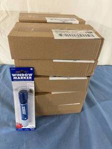 lot 105 image: MSRP $400  10 Cases (6 each per case) NEW Amscan Non-Toxic&nbspWindow Glass Washable Markers - Vibrant Blue Color - Perfect for Artsy Fun, Decorations, and Messages