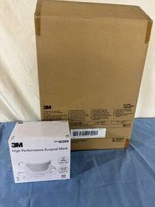 lot 106 image: MSRP $400  1 Case (600 each per case) NEW 3M 1838R 50-Pack Single-Use Latex-Free High-Performance Fluid Resistant Surgical Duckbill Masks - helps reduce fogging and conforms to face without collapsing