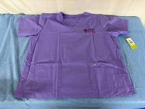 lot 108 image: Lot of 19 NEW Mixed Size Landau V-Neck Two Pocket Nursing Healthcare Uniform Top Scrubs - Size XXL Purple - With Tags Has Logo SRJC Nursing