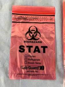 lot 140 image: Lot of NEW Mixed Size Lab Guard STAT Biohazard Specimen Bag
