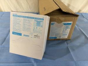 lot 160 image: 1 Case (75 each) NEW Cardinal Health 5210PG&nbspPremium Over-The-Head Open Back Plastic (Repels Fluid) Film Gown with Thumbhooks - Size Universal Blue - Great For Painters, Sheetrocking, Sculptors Or Artists