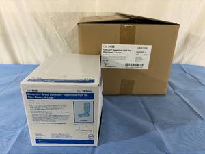 lot 173 image: MSRP $250  1 Case (80case) NEW Cardinal Health Converters Brand 8458 Non-Sterile Latex-Free Disposable FullGuard Impervious Water Resistant High Top Shoe Covers - Size XL