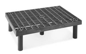 lot 145 image: MSRP $100  1 Black Heavy Duty Structurally Very Sturdy Plastic Dunnage Rack with Vented Top 36W x 24D x 12H - 500lb Weight Capacity - Easy Assembly Excellent Condition