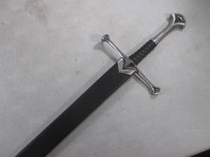 lot 2 image: (A-3) Lord of the Rings Sword with Scabbard also Includes Hanging Plaque - Etching on Blade See Photos - Sword is 44 34 Long
