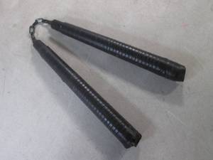 lot 10 image: (H-1) 12 Nunchucks - Wrapped in Black Tape - Possibly a Light Wood