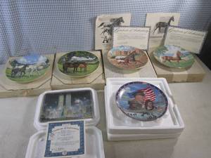 lot 13 image: (A-1) Assorted Collector Plates - Horses, Twin Towers Tribute and D-Day World War II Remembrance