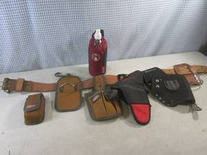 lot 49 image: (D-3) Leather Tool Belt with Assorted Pouches Etc