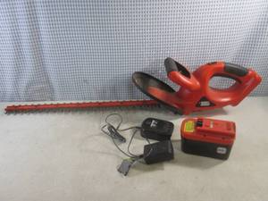 lot 55 image: (EW5) Black & Decker 24V Cordless 24 Hedge Trimmer with Battery and Charger - Battery Took Charge And Works  Light On Charger Did Not Come On Though