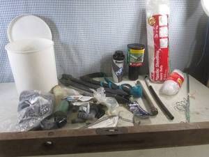 lot 63 image: (EW3) Vintage 30 Wood Level, Plastic Sheeting, Mooring Line Snubbers and Other Misc Hardware Etc