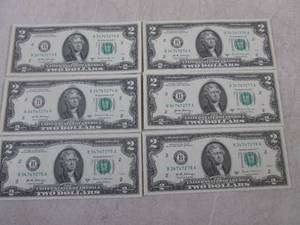 lot 77 image: (CNTR) 6 Uncirculated Sequential $2 Bills