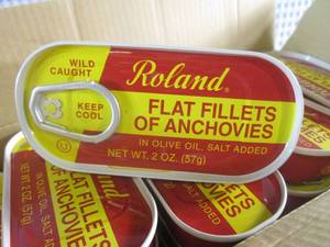lot 99 image: (BR3) Case of 100 Cans Flat Fillets of Anchovies 4 Inner Boxes of 25 Cans - Past Date