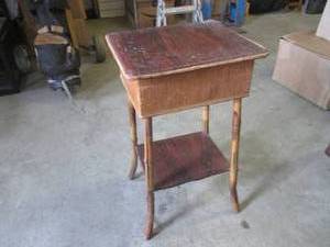 lot 134 image: (BS) Vintage AccentEnd Table with Bamboo Legs Hinged Top Reveals Storage Space 14 x 16 x 27 34 High