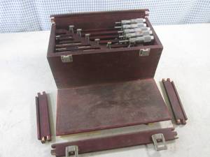 lot 146 image: (CSB) Micrometer Set in Wood Box 0 to 6 But Missing The 0-1 Micrometer - Lid To Box Needs Repair, Looks Like All Parts Are Present for Repair