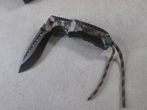 lot 208 image: (CNTR) Camo Design with Paracord Spring Assist Folding Knife with Belt Clip - 4 34 Closed  8 12 Open - New In Box