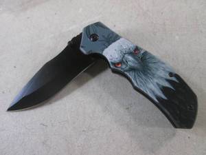 lot 210 image: (CNTR) Eagle Design Spring Assist Folding Knife with Belt Clip - 4 34 Closed  8 18 Open - New In Box