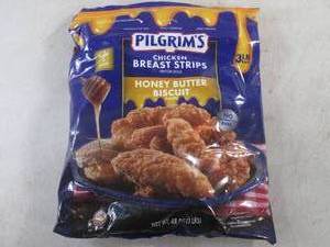 lot 257 image: (FRZ) 3 Pound Bag Frozen Chicken Breast Strips Fritter Style Honey Butter Biscuit Flavor Past Date