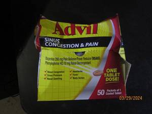 box of advil sinus congestion and pain 50 pacets of 1 exp 72025