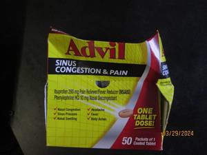 box of advil sinus congestion and pain 50 pacets of 1 exp 72025