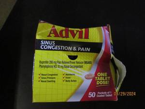 box of advil sinus congestion and pain 50 pacets of 1 exp 72025