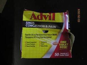 box of advil sinus congestion and pain 50 pacets of 1 exp 72025