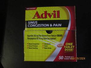 box of advil sinus congestion and pain 50 pacets of 1 exp 72025