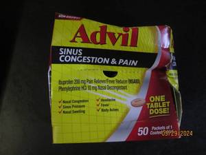 box of advil sinus congestion and pain 50 pacets of 1 exp 72025