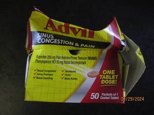 box of advil sinus congestion and pain 50 pacets of 1 exp 72025