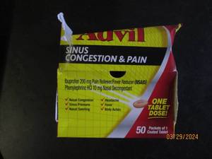 box of advil sinus congestion and pain 50 pacets of 1 exp 72025