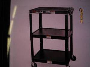 adjustable height steel av cart 3 shelf black 24 w x 18 d x 24 to 42 inch h 2 inch incerments look unopened