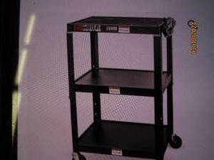 adjustable height steel av cart 3 shelf black 24 w x 18 d x 24 to 42 inch h 2 inch incerments look unopened