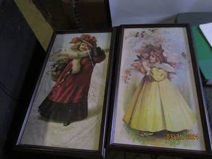 2 picture frames with girl art 13.5 x 24