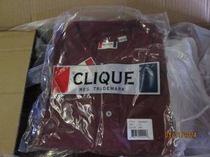 case of 32 clique lg 3 button shirts color is brd
