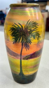 lot 5 image: Antique Weller American Art Pottery Iridescent Lasa Scenic Vase