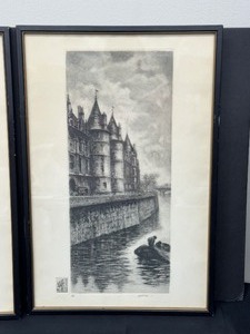 lot 44 image: Two Vintage Black and White French Etchings