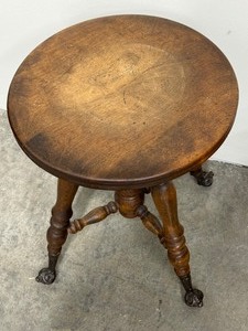 lot 11 image: Antique Wooden Piano Stool with Glass Ball Claw Feet