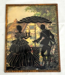 lot 171 image: Two Vintage Reverse Painted Domed  Convex Glass Silhouettes